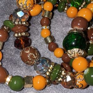4 pc Glass Bead Stretch Bracelet Boho Chic Hippie Retro Vibe!